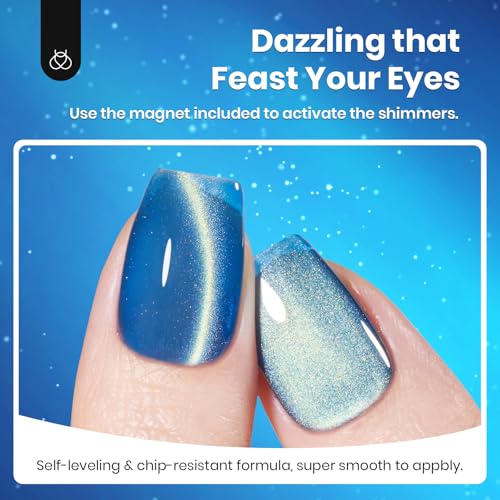 Image of Beetles Blue Cat Eye Gel Nail Polish - 15ML Blue Glass Cat Eye Glitter Magnetic Gel Polish Shimmer Soak Off UV Stellar Whisper Collection Nail Art Design Manicure Gifts for Women