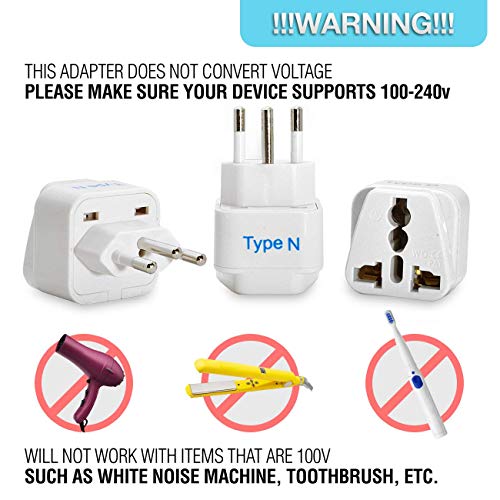 Image of Ceptics Brazil Travel Plug Adapter (Type N) - Pack of 3 [with Grounding and Universal] (GP-11C-3PK)