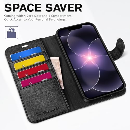 TUCCH Case for iPhone 17e, Wallet case for 16e, Stand [RFID Blocking] 4 Card Slots Protective TPU Inner Shell, PU Leather Magnetic Shockproof Flip Cover Compatible with iPhone 17e/16e, Textured Black by TUCCH - Image 7