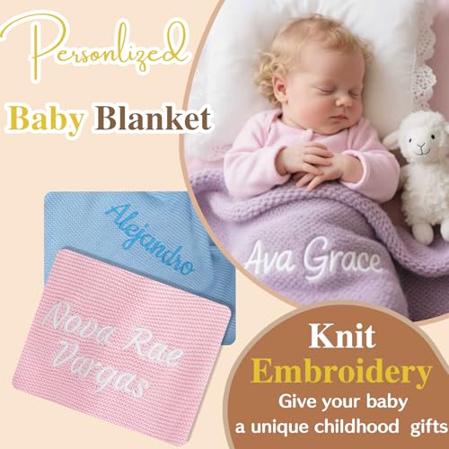 Personalized Embroidered Baby Blanket for Boys/Girls, Cotton Chunky Knit Customized Swaddle with Name, 40 * 30 inches, Handmade Receiving Nursery Blankets, Newborn, Birthday - Image 6