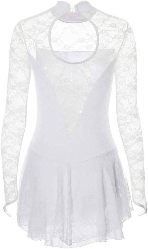 Lace Ice Skating Competition Suit High Collar Figure Skating Dress Ballet Leotard Skating Costume for Girls