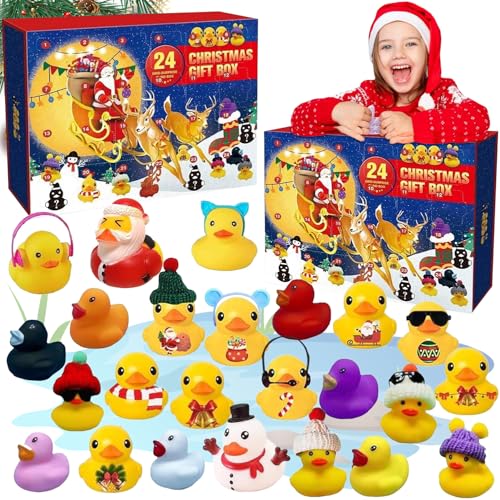 Adventskalender 2026 Kinder, 24-tägiger Weihnachts Adventskalender Enten, Baby Advent Calendar Quietscheenten Gummi Enten Weihnachten Geschenke für Mädchen Jungen, Duck Advent Calendar