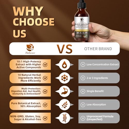 Image of Lukaree Wormwood Black Walnut Clove Cleanse for Humans Tincture - Rapid Gut Detox & Digestive Health with Garlic Pumpkin Seeds Soursop Oregano, 10:1 Ultra-Concentrated Liposomal Tech 98% Absorption