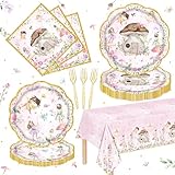 81Pcs Fairy Party Decorations for Girls 1st 2nd Birthday Garden Flower Themed Baby Shower Party Supplies Fairies Enchanted Tableware with Paper Plates Napkins Cups Forks and tablecloth Serve 20