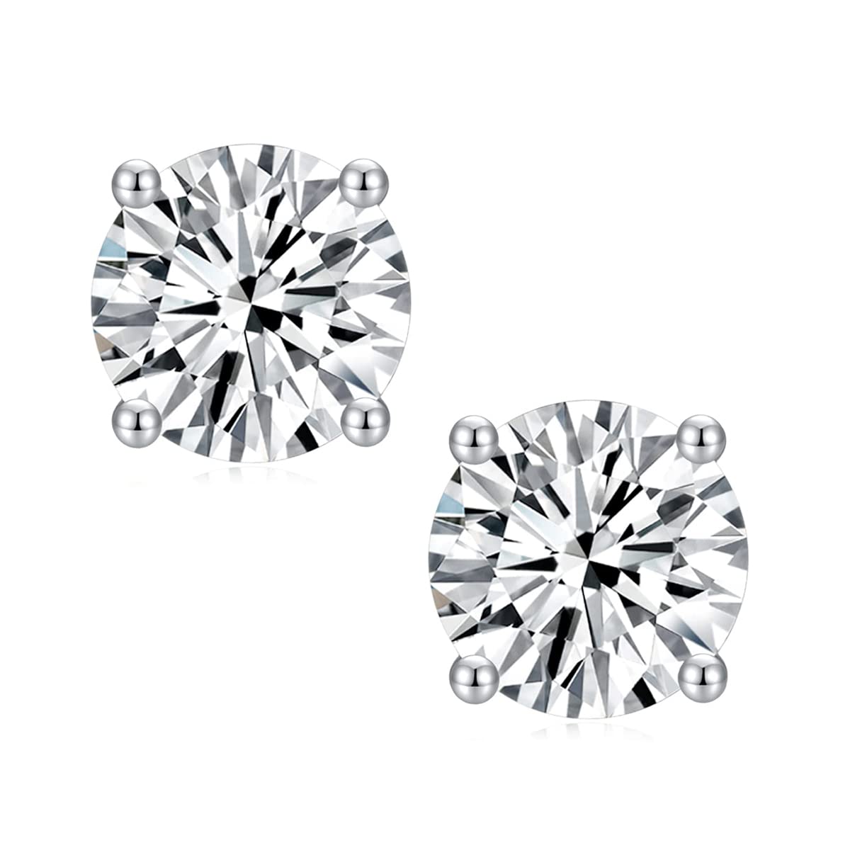 CHASKIMoissanite Pendientes Plata de ley 925 Chapado en Oro Blanco Redondo Brillante Moissanite Pendientes para Mujeres Hombres Hipoalergénicos
