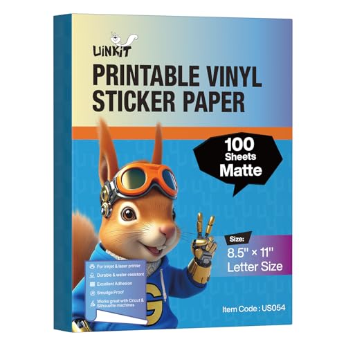 Uinkit 100 hojas de vinilo imprimibles de alta calidad para impresora de inyección de tinta de 8.5 x 11 pulgadas