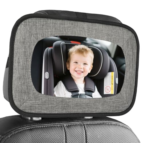 Vicloon Espejo de Coche para Bebé para Asiento Trasero, Espejo de Asiento de Coche con Correas, a Prueba de Roturas, Fácil Instalación Silla, Espejo para Coche para ver al Bebé, Gris