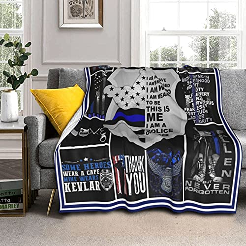 Joyloce American Thin Blue Line Police Flag Throw Blankets Birthday Ideas For Dad Husband Son Boyfriend 60"X50" - Retirement Police Officer Costume Adults Men - Academy Graduation Decor #TOP1