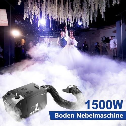 Telbum 1500W Boden Nebelmaschine mit Schlauch, Nebelmaschine Bodennebelmaschine mit Fernbedienung, DMX 512, Manuelle Steuerung, Timerfunktion, Rauchmaschine Fog Maschine für Halloween, Bühne, Hochzeit