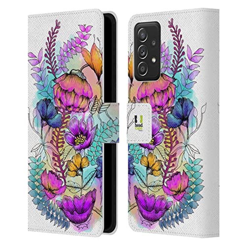Étui portefeuille en cuir Samsung Galaxy A53 5G Head Case Designs Gracieux Fleurs Aquamarine