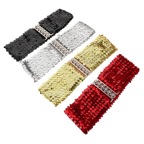 4pcs Sequin Waist Belt Elastic Glitter Stretch Waistband with Metal Buckle for Women for Dressy Occasions Comfortable Flexible Design