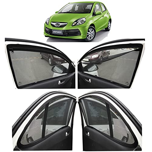 Image of Autofact Magnetic Car Sunshades Compatible with Honda Brio (Set of 4) - Easy Installation, UV Protection, Keeps Car Cool (Front 2 with Zippers for Easy Access, Rear 2 Without Zippers)