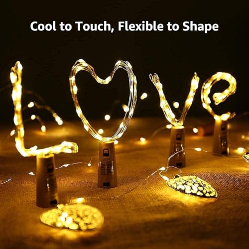 Image of HashWOW Wine Bottle Cork Lights, 20 LEDs Copper Wire String Lights | Battery Operated Fairy Lights for Bottle, DIY, Home, Party Decor, Diwali Decoration (Warm White, Pack of 2)