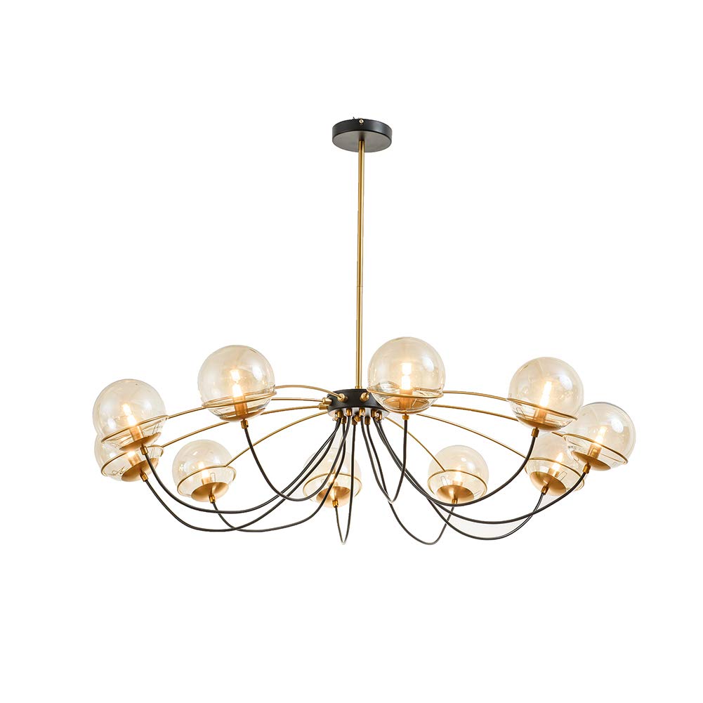 CSXSXAUO Glass Ball Chandelier Modern Industrial Ceiling Light Fixture Mid Century Hanging Lamp Adjustable Nordic Molecule Pendant Metal Paiting Finish Cognac 10 Lights Vision