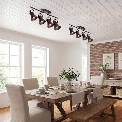 Image of 4-Light Brown Track Lighting Fixtures Ceiling, Directional Ceiling Spotlight with 4 Rotatable Heads, Modern Industrial Flush Mount Ceiling Light for Kitchen Island, Dining Room, Hallway