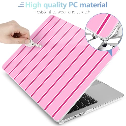 Image of MEEgoodo Case for M5 /M4 /M3 /M2 MacBook Air 13 inch 2026 2025 2024 2022, Fit Model A3449 /A3240 /A3113 /A2681, Case Compatible with MacBook Air 13.6-inch, Magenta&White Stripes