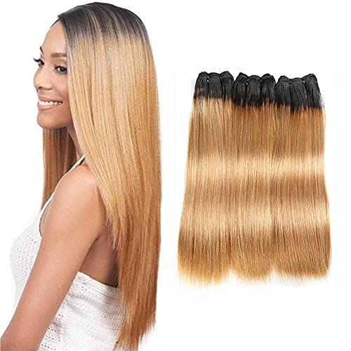 Brazilian Straight Hair Bundles Honey Blonde Color Bundles Brazilian Virgin Human Hair Weft Extensions 1b/27 Straight Human Hair Bundles 20" 22" 24"