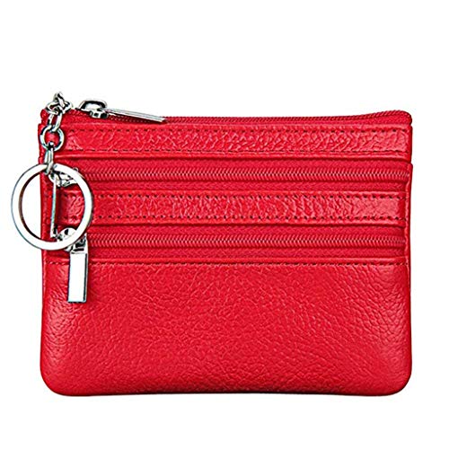 Preisvergleich Produktbild Damen Echtleder Geldbörse Mini Beutel Portemonnaie mit Schlüsselring (Rot)