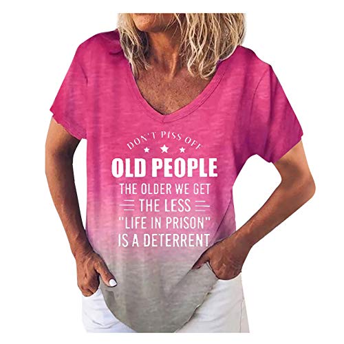 Yowablo Femmes tirage T-Shirt Gradient V-Cou Mode Courte Impression Pochette Lettre Blouse pour Femmes Tuniques pour Femmes pour Leggings Manches Longues