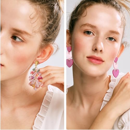 Earrings Set for Women, Funtopia Fashion Tassel Earrings Acrylic Hoop Stud Drop Dangle Earrings for Birthday Party, Assorted Styles and Colors3