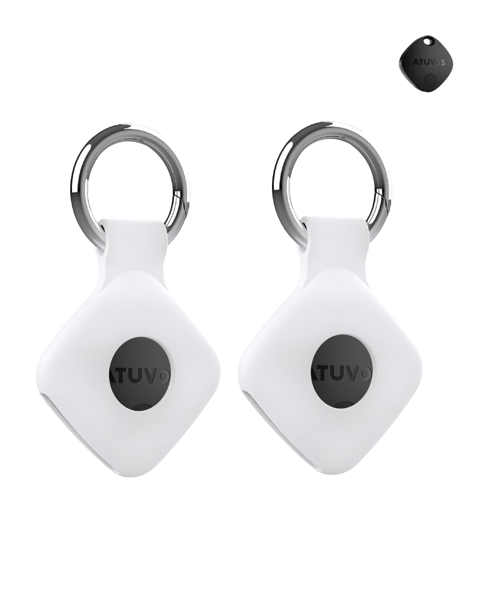 2 Pack Protective Case for ATUVOS Anti - Loss Tracker with Silicone Keychain - Durable and Stylish Cover, Waterproof, Anti - fall,White