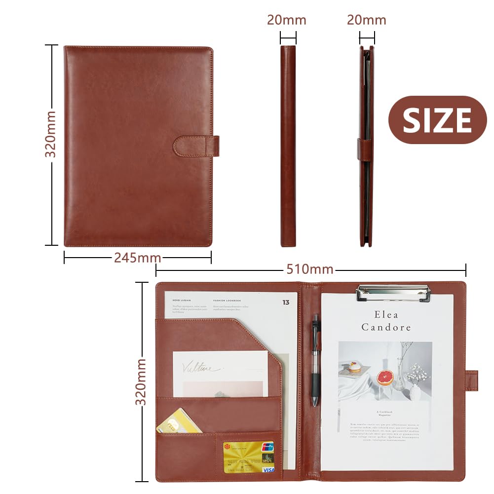OFFCUP A4 Conference Folder, Leather Portfolio Folder, Multifunctional Foldover Document Resume File - Image 2