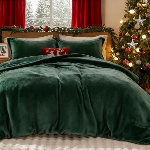 Lanqinglv Winter Bettwäsche 200x200cm Biber Dunkelgrün Grün Samtweichem...