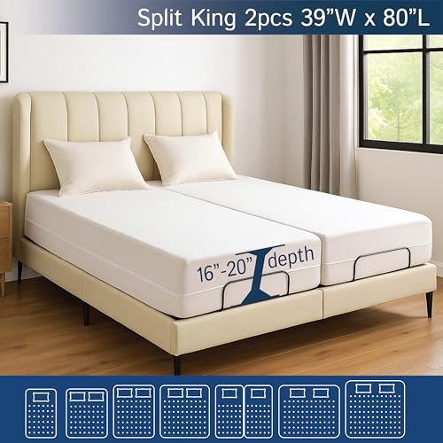 Split King Mattress Encasement 39" x 80" (2PCs Twin XL) - Waterproof Zippered Protector Hypoallergenic Premium Quality Deep Pocket Cover for Adjustable Beds and Split Mattresses (16"-20" Depth)