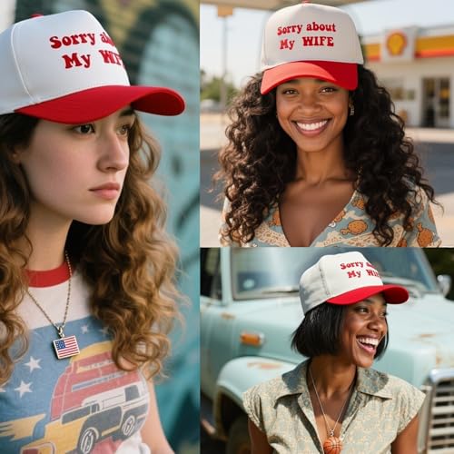 Funny Trucker Hats Embroidered Vintage Snapback Hat for Women Put It On My Husband's Tab Hats Gag Gifts Baseball Cap Red