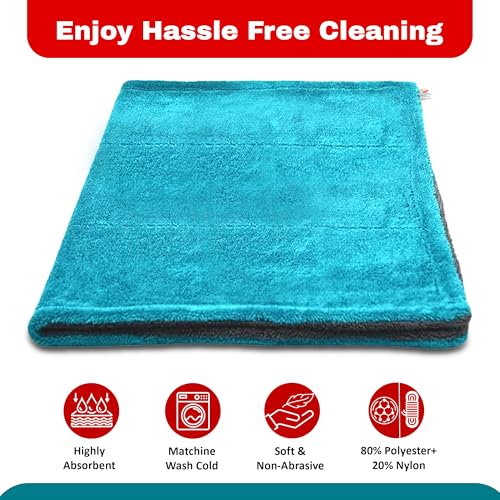 Image of Prime Pick Ultra Clean Microfiber Cloth Super Absorbent Double Sided Extra Thick Car Bike Auto Detailing Cleaning Towel Lint Free Scratch Free Washing Drying Cloth Light Blue 60 x 40 cm 1200 GSM