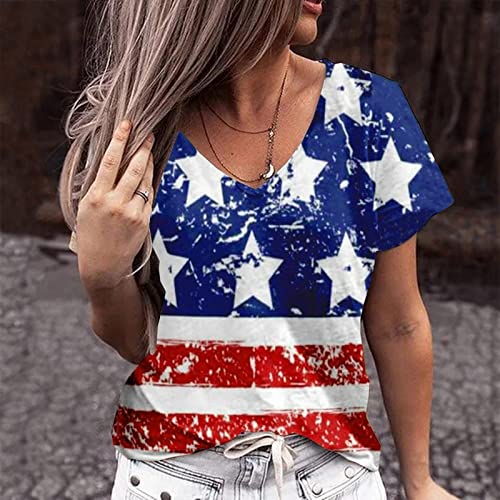 4 of July Outfit Women, Women Tie-dye Independence Day Fashion Printed Colorful Short Sleeve Blouse - Image 3