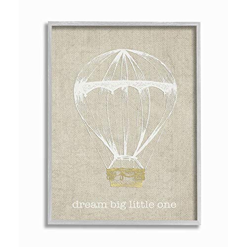 Image of Stupell Industries Dream Big Little One Hot Air Balloon Grey Framed Wall Art, 11x14, Design by Artist Daphne Poselli