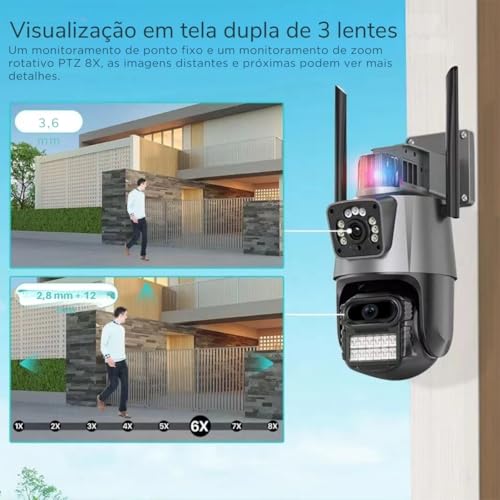 Câmera inteligente Wi-fi, Câmera Inteligente 4K Ultra HD 6MP(3MP+3MP) Wi-Fi À Prova D'água Visão No