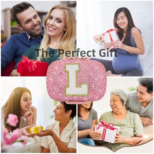 Image of Cute Pill Organizer Small Bling Pill Case for Purse Medicine Vitamin Container Holder Daily Pill Box Container for Women Travel Medicine Kit(Letter L Pink)