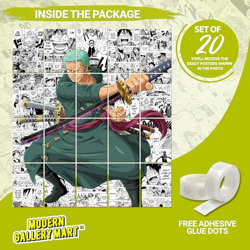 Image of MODERN GALLERY MART Pack of 20 One Piece Roronoa Zoro Manga Poster | A4 Size Anime Wall Art (8.3 x 11.7 inch) | Manga Posters with Glue Dots | Anime Poster for Bedroom, Living Room, Office