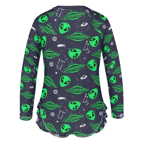 Aliens Spaceships Baby Toddler Girl Long Sleeve Ruffle Swimsuit One Piece Zipper with UPF 50+3