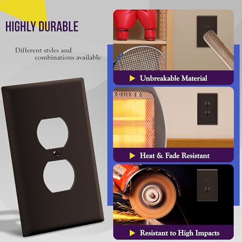 Image of ENERLITES Duplex Receptacle Outlet Wall Plate, Jumbo Electrical Outlet Covers, Gloss Finish, Oversized 1-Gang 5.51 inch x 3.50 inch, Polycarbonate Thermoplastic, 8821O-BR-10PCS, Brown, 10 Pack