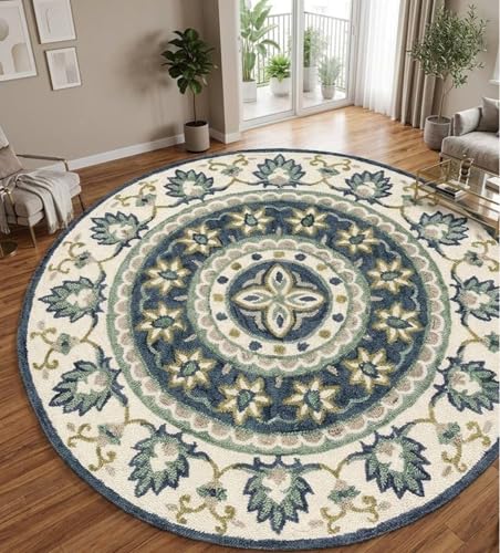 Image of Sifa Carpet Traditional Floral Round Area Rug - Hand-Tufted New Zealand Wool Circular Carpet for Dining Room & Bedroom Weight -72 Pund, Size-11x11 Feet (132x132 Inch Round)