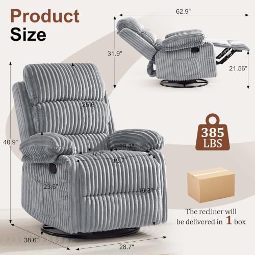 Image of Korser Rocking Recliner Chair, Nursery Rocker Chair for Adults, Small Recliners for Small Spaces, Swivel Rocker Recliner with Cushion, Upholstered Rocking Chairs for Living Room, Nursery, Grey