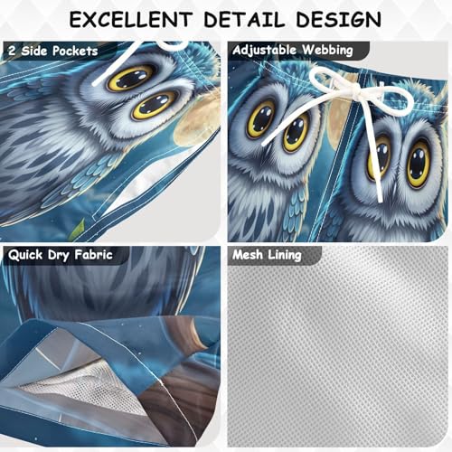 Swim Boy Shorts, Toddler Boy Swim 2t, Cute Owl Moon Light Blue3
