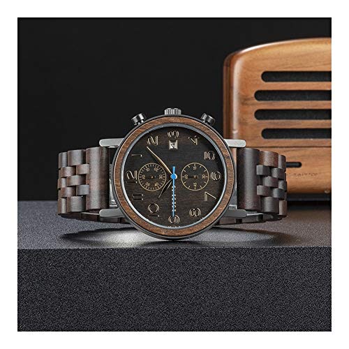 Preisvergleich Produktbild MR Männer hölzerne Uhr, Kalender-Quarz-Massivholz-Uhr, handgemachte japanische Bewegung, Geschenk for Gesundheit und Umweltschutz