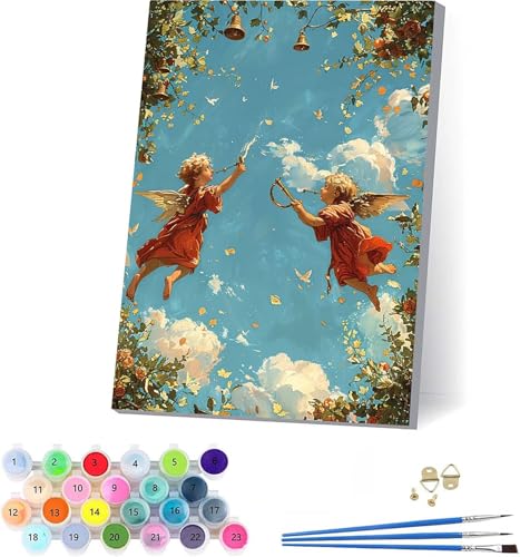 数字油絵 天使 大人用 DIY ペイントバイナンバー 風景 手塗り 絵 デジタル油絵セット ブラシとアクリル絵具付き 数字塗り絵 大人のクラフトアクティビティ Paint by Numbers ホーム オフィス装飾 誕生日プレゼント女性 70x95cm 8