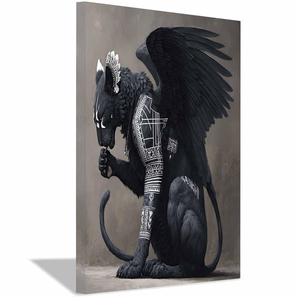 TZKRWRH Cheetah Wall Art Print Jungle Animal Decor Winged Dark Panther Leopard Prints, Animals Portrait, Jungle Poster, Funny Paintings Bathroom(Black 4)-50x75cm Framed