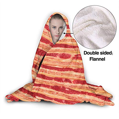 Funny Bacon Food Stripes Hooded Blanket Ultra Soft Wearable Throw Blanket Coral Fleece Blanket Hoodie Cloak For Sofa Lounge Bed Napping Medium 60X50In（Travel） Teens #TOP4