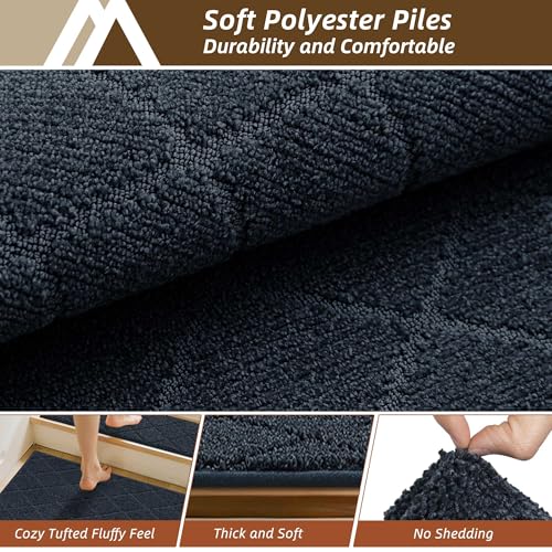 Image of COSY HOMEER Stair Landing Rugs Non-Slip Corner Indoor Edging Stair Treads for Wooden Steps,Washable Soft Stair Landing Mat for Kids,Elder and Dogs,Polyester,TPE Backing,Navy,30x30inch