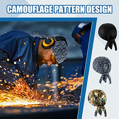 Image of Hercicy 3 Pcs Welding Doo Rag Welding Cap Flame Resistant Cotton Protective Welders Hat for Men Women's Welders Caps Mesh Inside Liner for Caps Electrician Gas Station(Stars and Stripes)