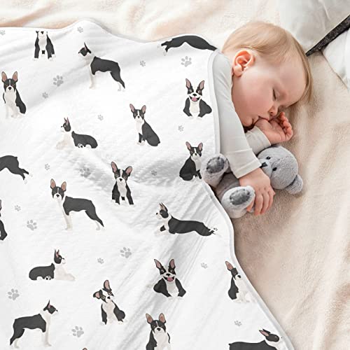 Image of Swaddle Blanket Boston Terrier Dog Cotton for Infants, Receiving, Lightweight Soft Swaddling for Crib, Stroller, Nursery, Bulldog, 30x40 in