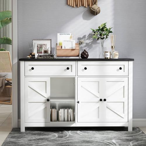 DUIMIMI 140cm White Modern Sideboard Buffet Cabinet - 2 Drawers 4 Doors Large Storage Cabinet for Coffee Bar Baby Essentials Study Bookcase Ins Display Dining Living Room Home