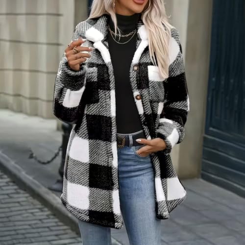 FPMLUXLL Womens Flannel Fleece Jacket Casual Button Down Fall Winter Coats - image 7