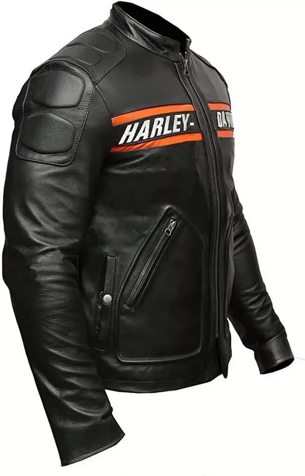Men's Harley Biker Leather Jacket - Bill Goldberg Motorcycle Genuine Black Real Leather Jacket2